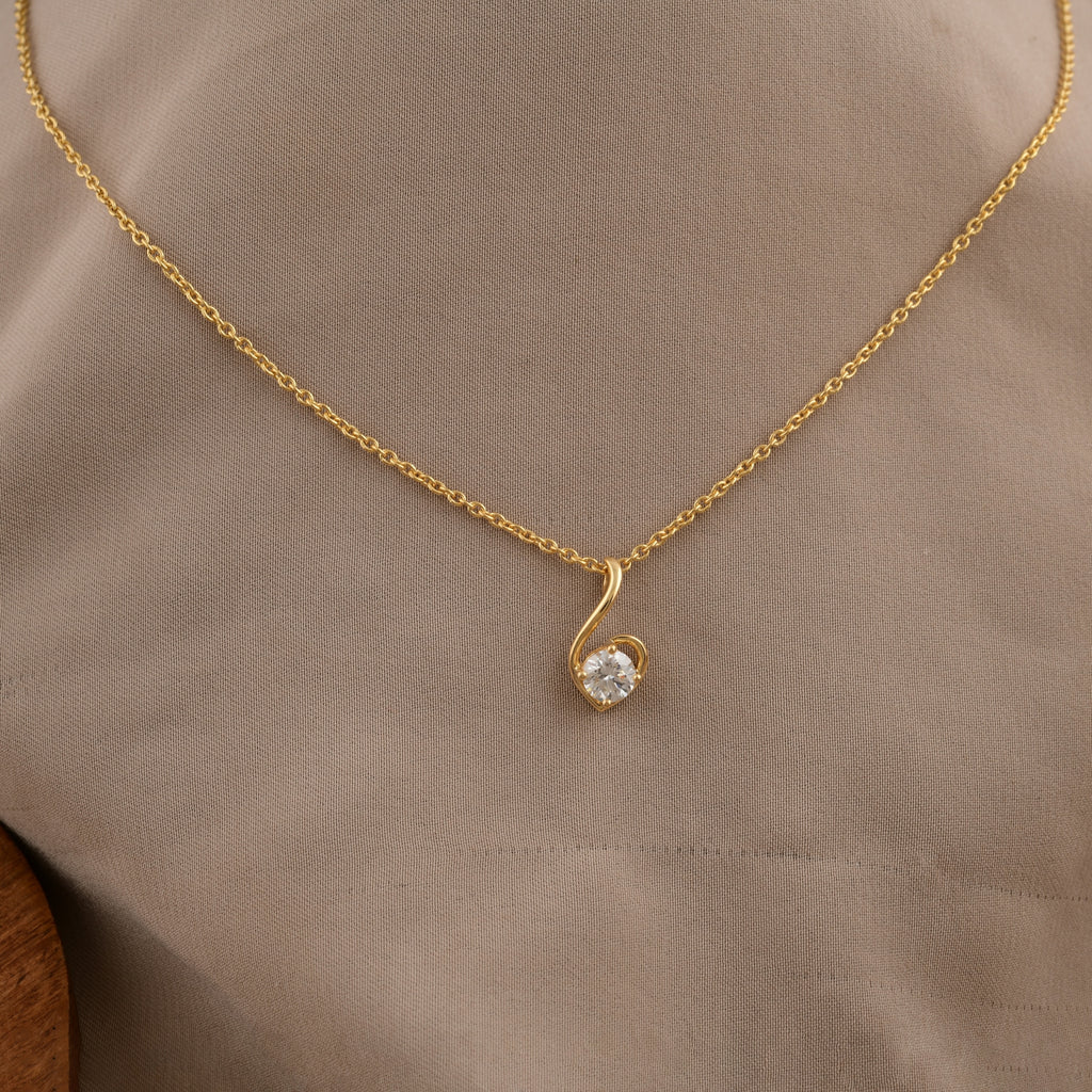 Delicate Gold Necklace with Round Cut Natural Diamond Pendant