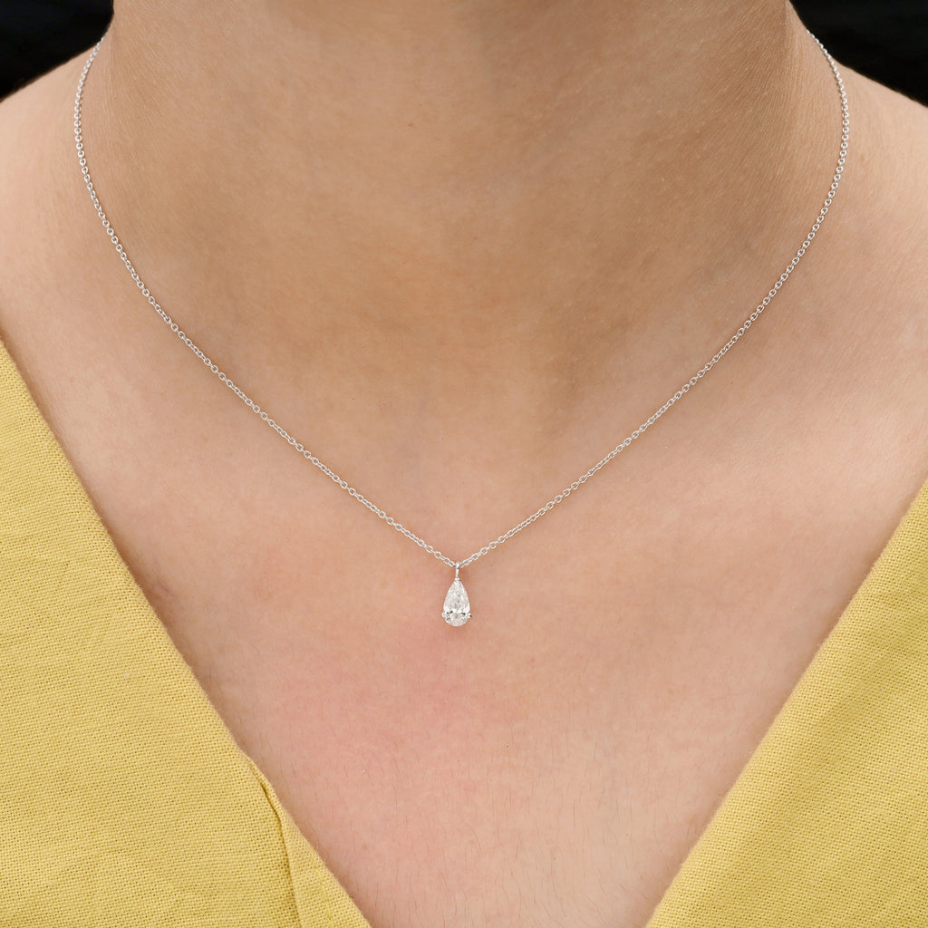 Solitaire Pear Cut 0.51Ct Natural Diamond Teardrop Pendant Necklace for Her