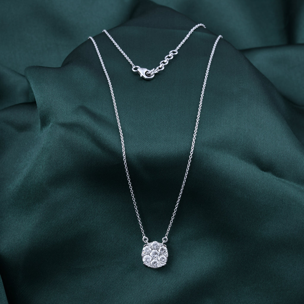 Dainty Round Cluster Natural Diamond Fine Gold Chain Pendant Necklace