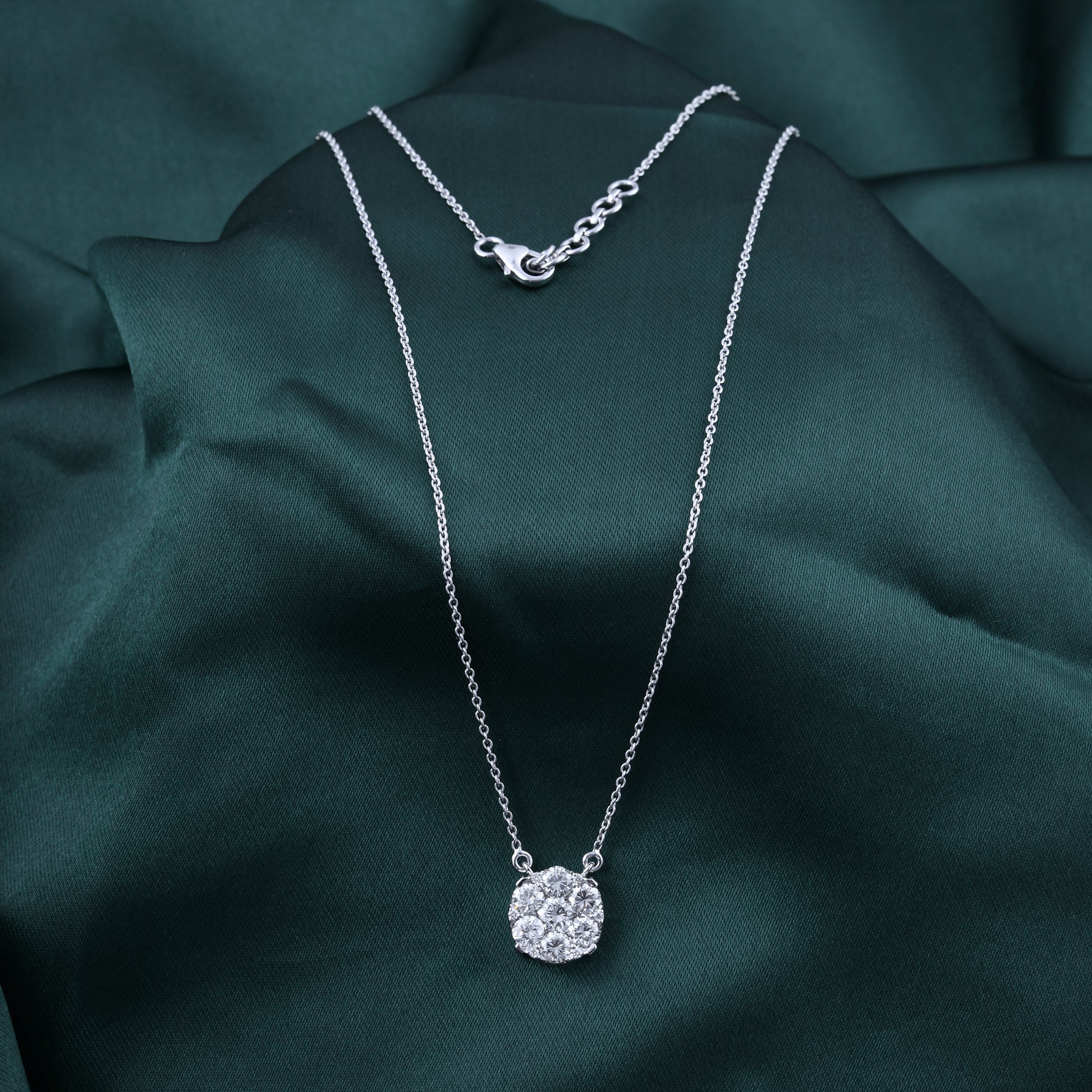Dainty Round Cluster Natural Diamond Fine Gold Chain Pendant Necklace