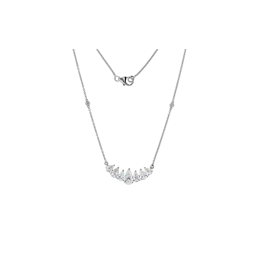 Delicate Pear Shaped Natural Diamond Curve Pendant Necklace