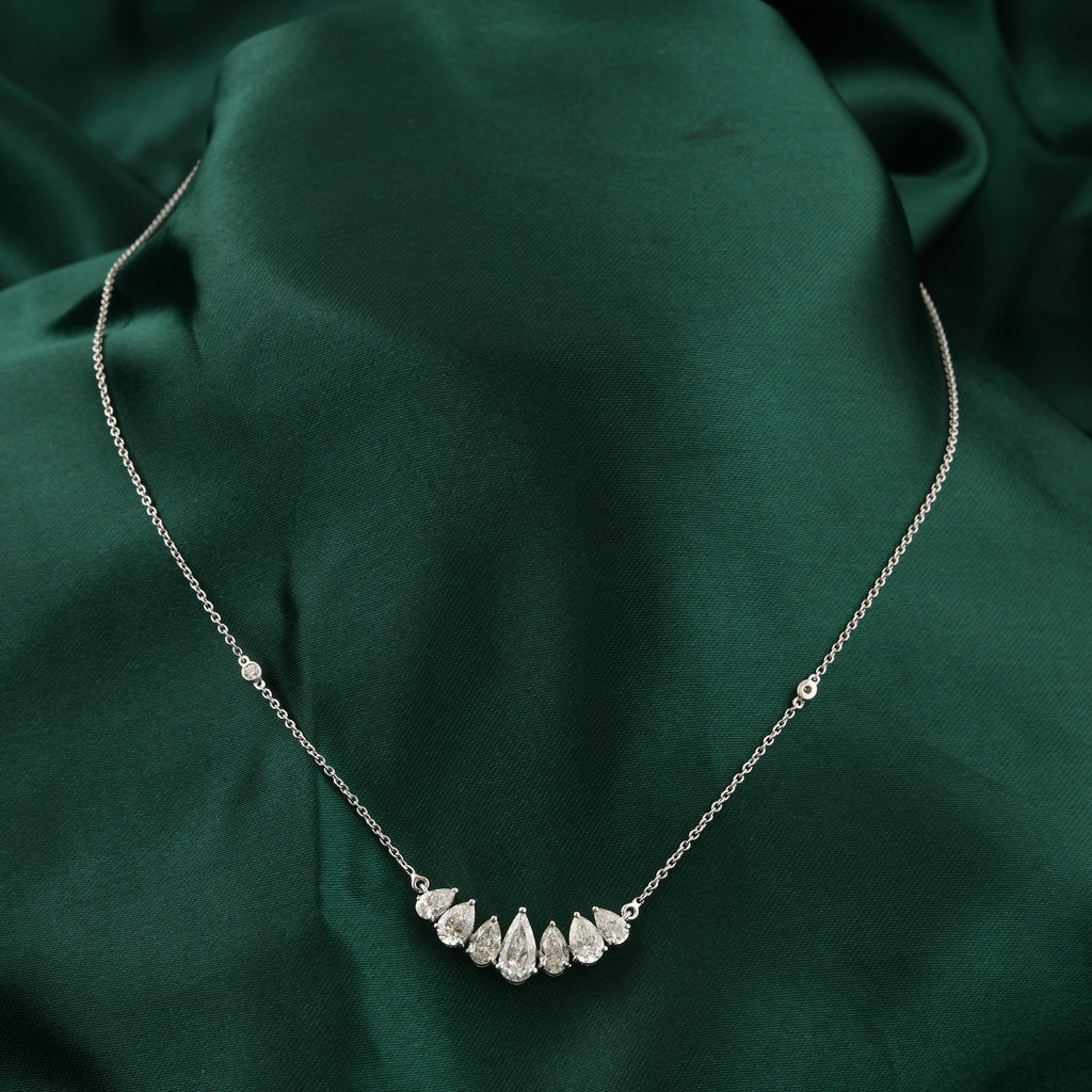 Delicate Pear Shaped Natural Diamond Curve Pendant Necklace