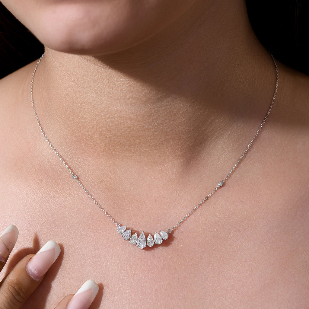 Delicate Pear Shaped Natural Diamond Curve Pendant Necklace