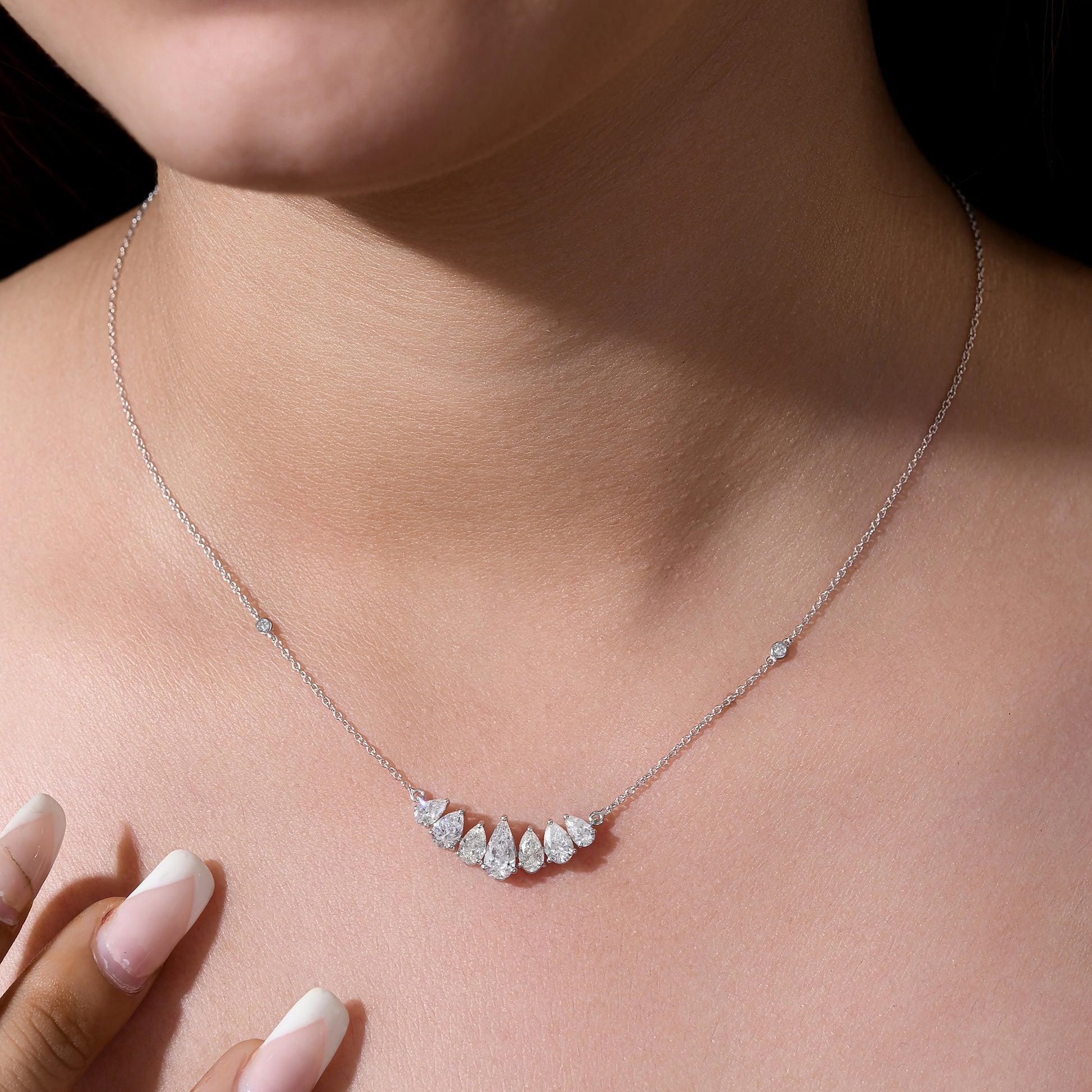 Delicate Pear Shaped Natural Diamond Curve Pendant Necklace