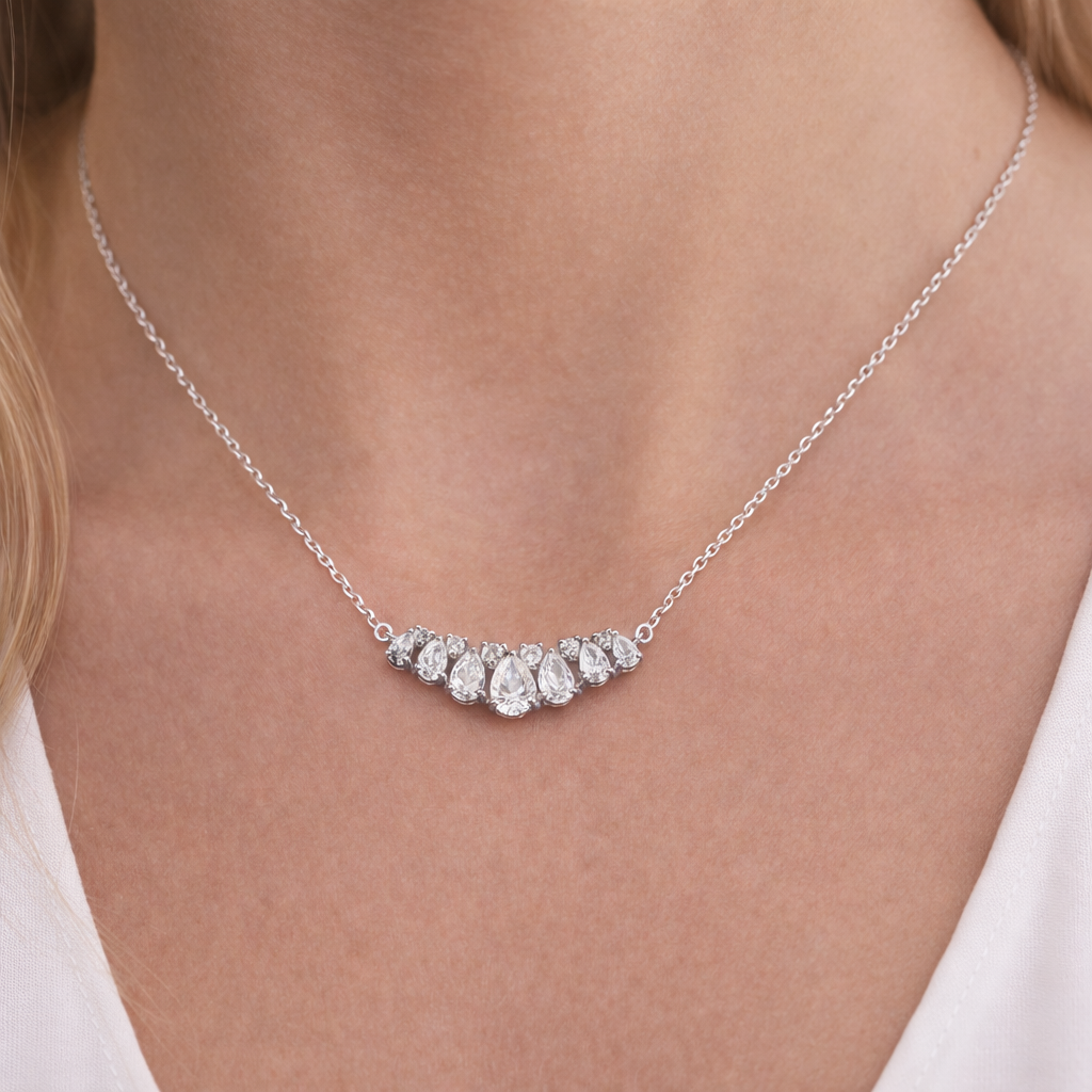Natural Round Pear Cut Diamond Solid Gold Pendant Necklace