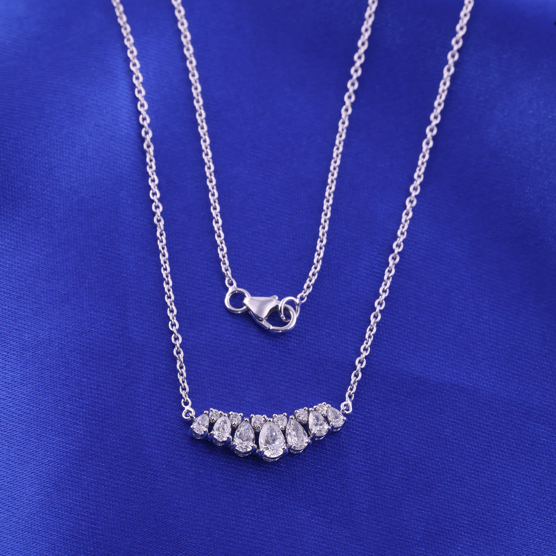 Natural Round Pear Cut Diamond Solid Gold Pendant Necklace