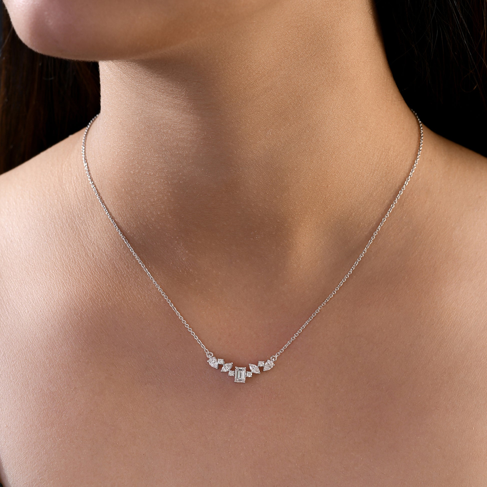 Handcrafted Solid Gold Multi Cut Natural Diamond Pendant Necklace