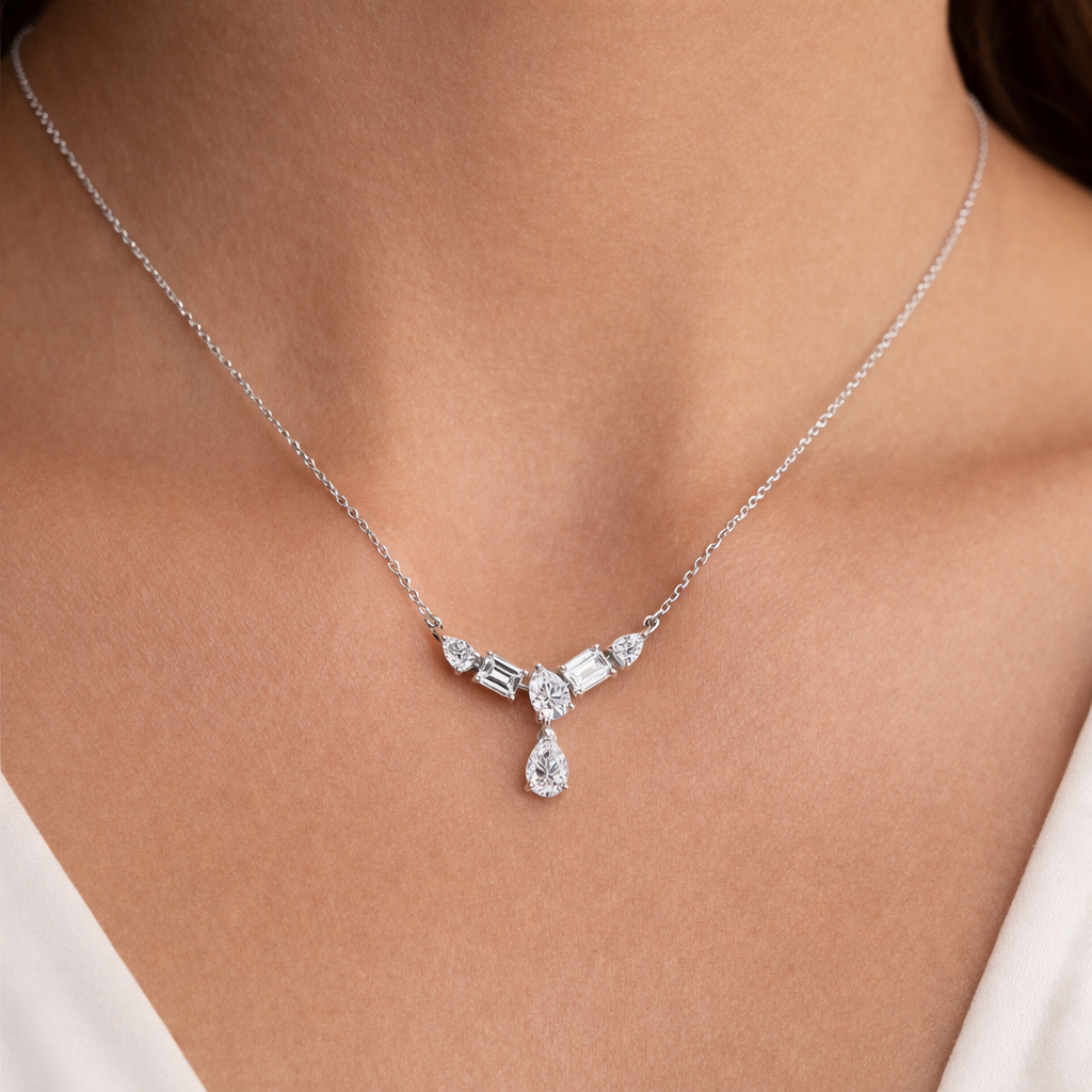 Genuine Solid Gold Pear Drop Natural Diamond Pendant Necklace