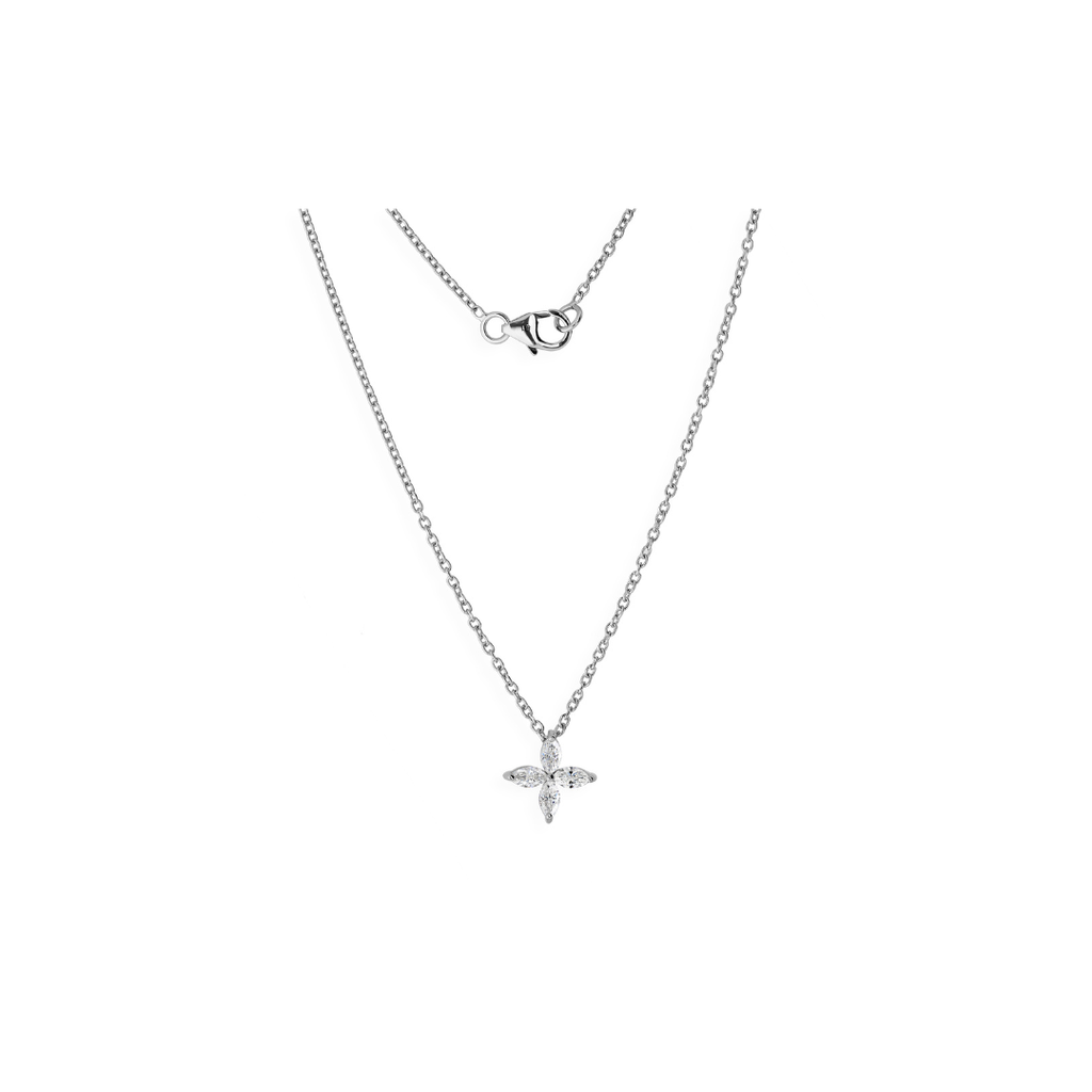 Delicate Floral Marquise Cut Natural Diamond Gold Pendant Necklace