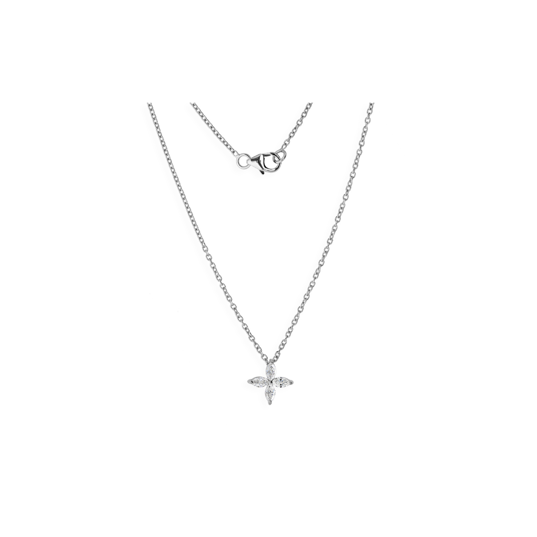 Delicate Floral Marquise Cut Natural Diamond Gold Pendant Necklace