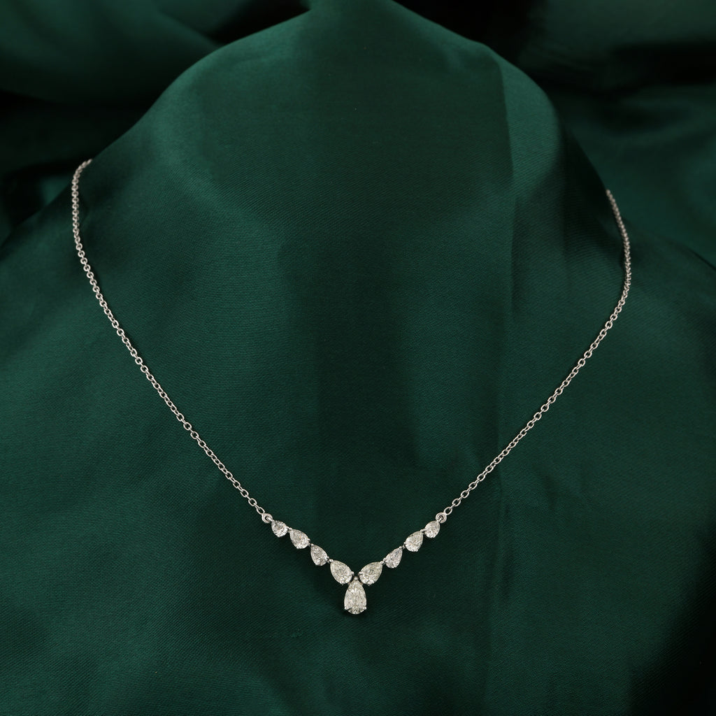 Timeless Fine Gold Natural Pear Cut Diamond Graduated Pendant Necklace