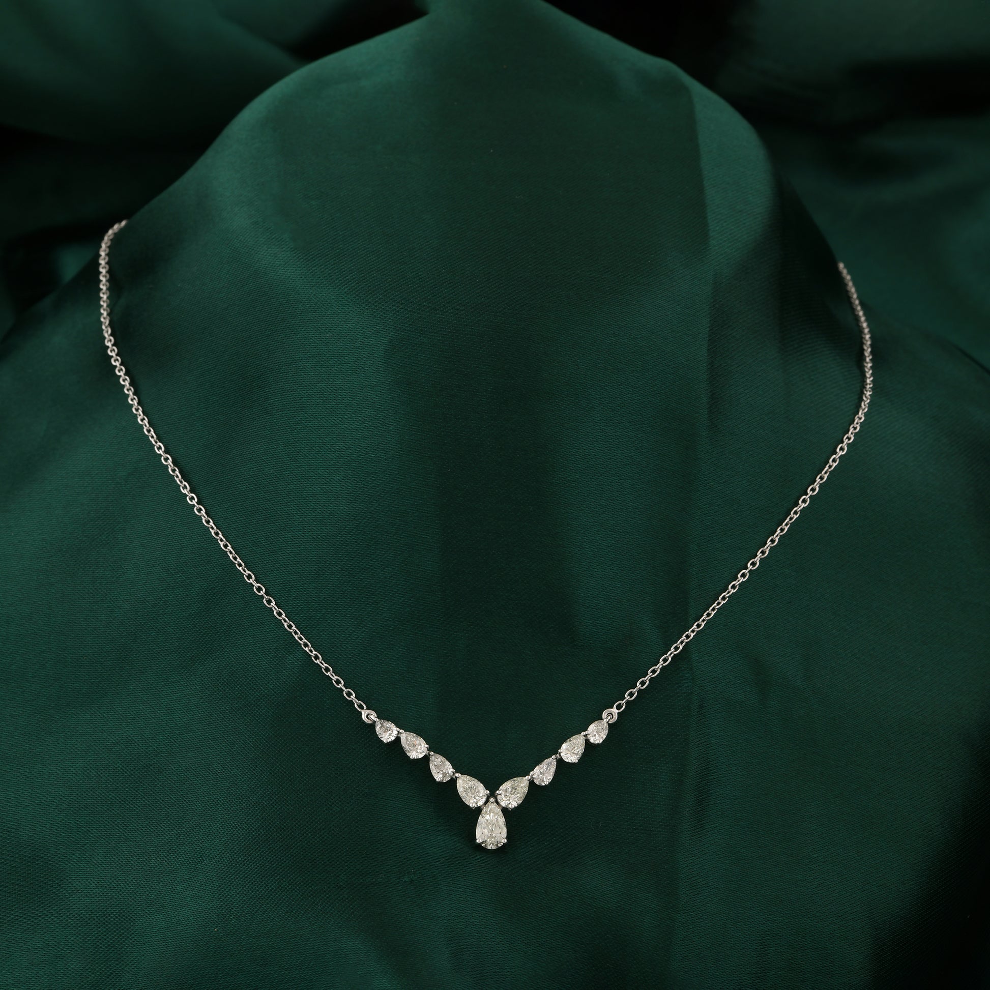 Timeless Fine Gold Natural Pear Cut Diamond Graduated Pendant Necklace