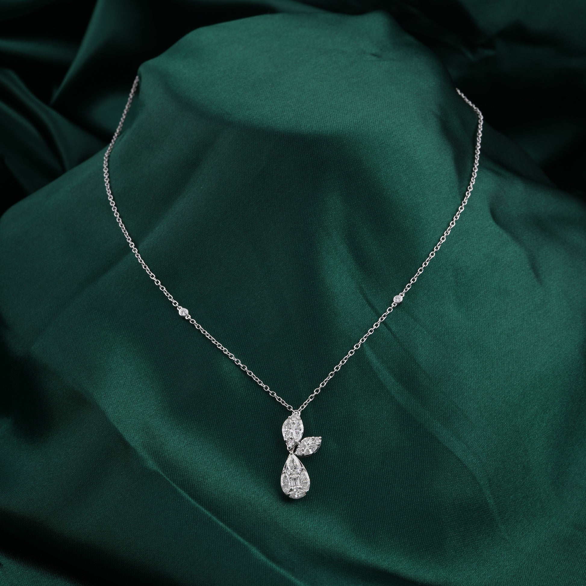 Delicate Pear Shaped Natural Diamond Drop Pendant Necklace