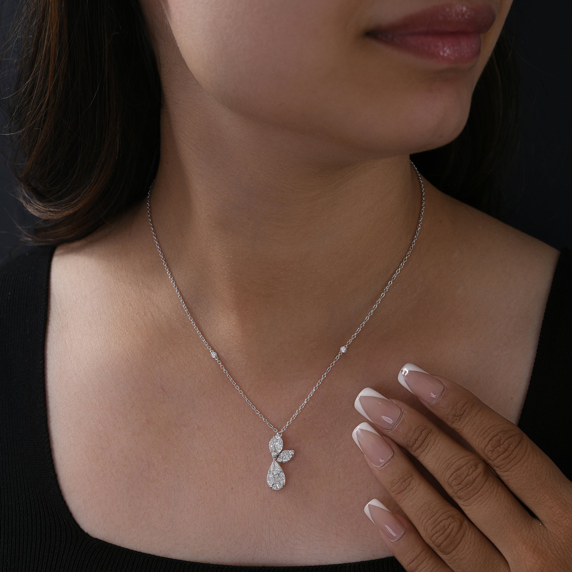 Delicate Pear Shaped Natural Diamond Drop Pendant Necklace