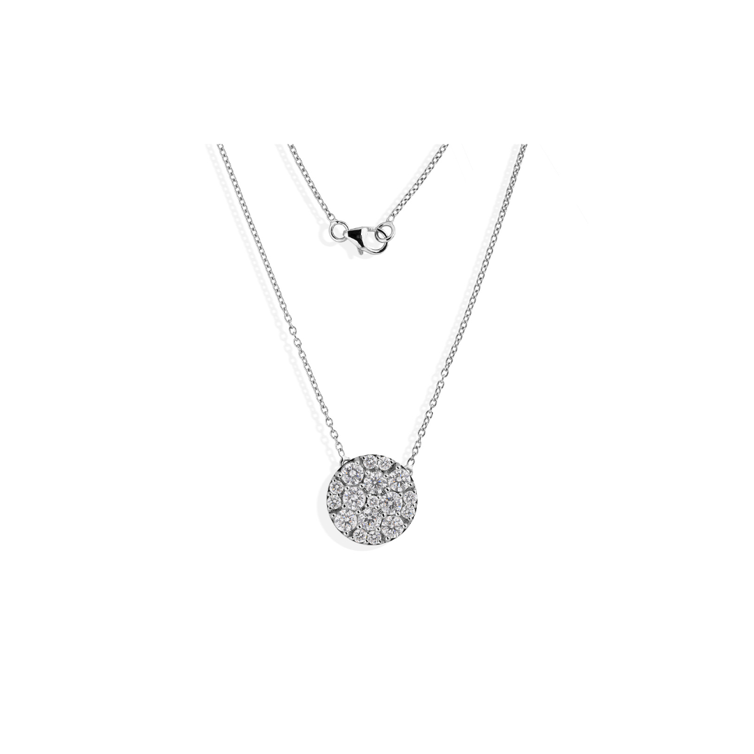 Classic Round Diamond Cluster Chain Pendant Necklace in Fine Gold