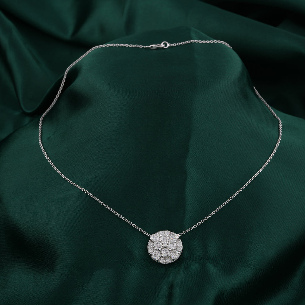 Classic Round Diamond Cluster Chain Pendant Necklace in Fine Gold