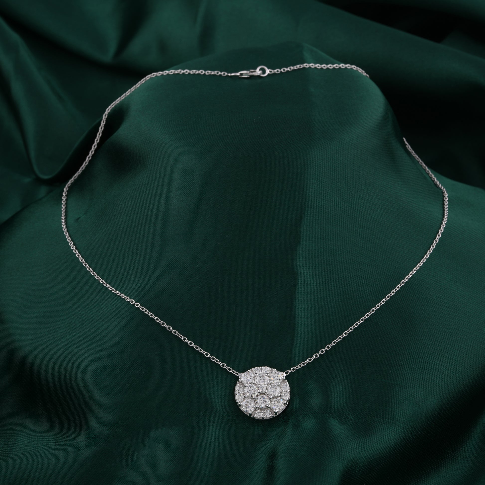 Classic Round Diamond Cluster Chain Pendant Necklace in Fine Gold