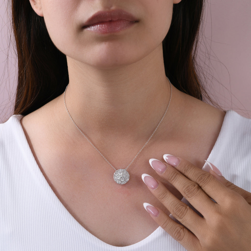 Classic Round Diamond Cluster Chain Pendant Necklace in Fine Gold