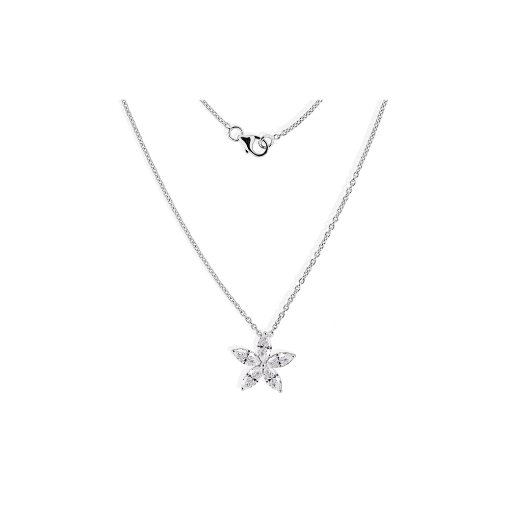 Dainty Fine Gold Natural Diamond Flower Pendant Necklace