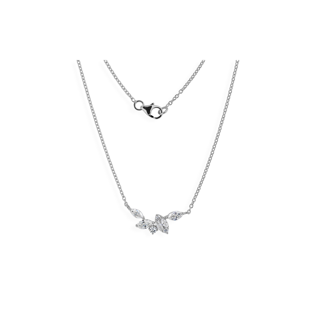 Handcrafted Fine Gold Leaf Marquise Diamond Cluster Pendant Necklace