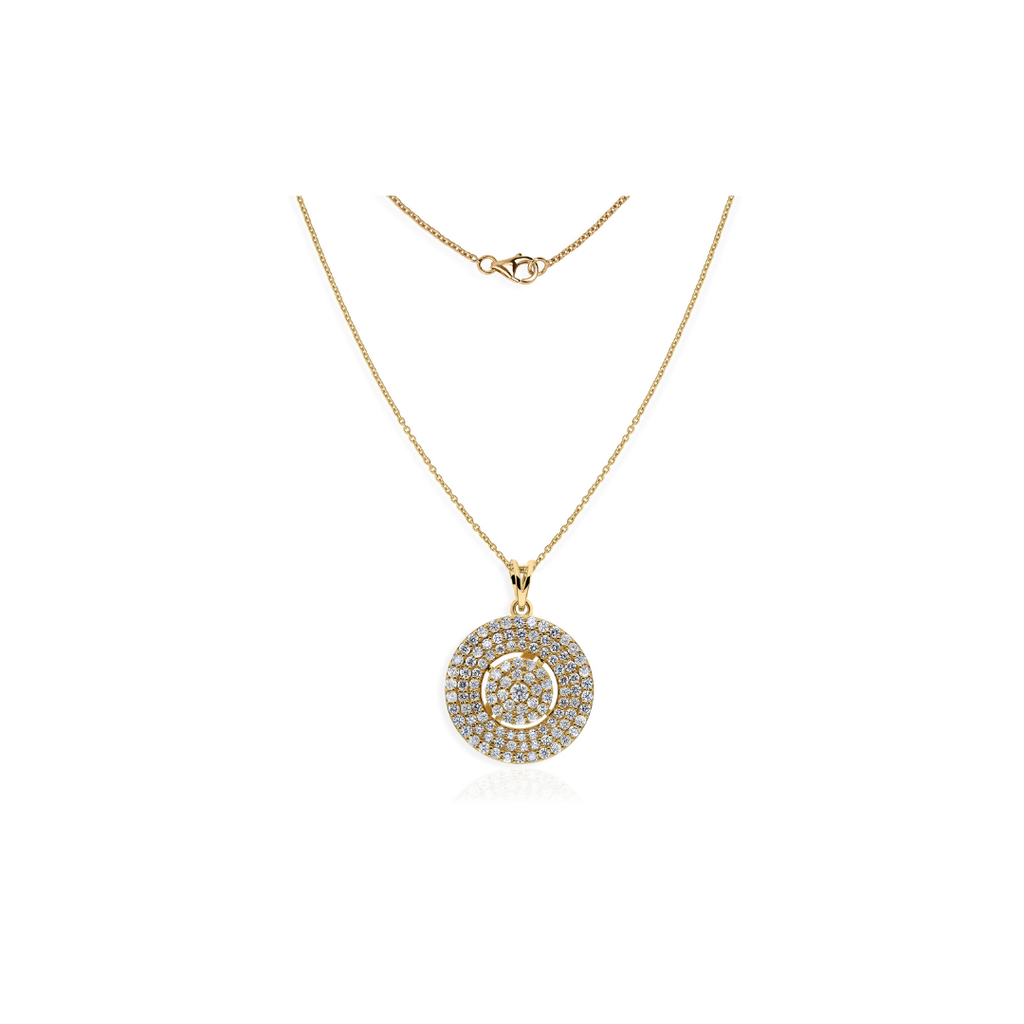 Classic Gold Round Pave Diamond Circle Pendant Necklace