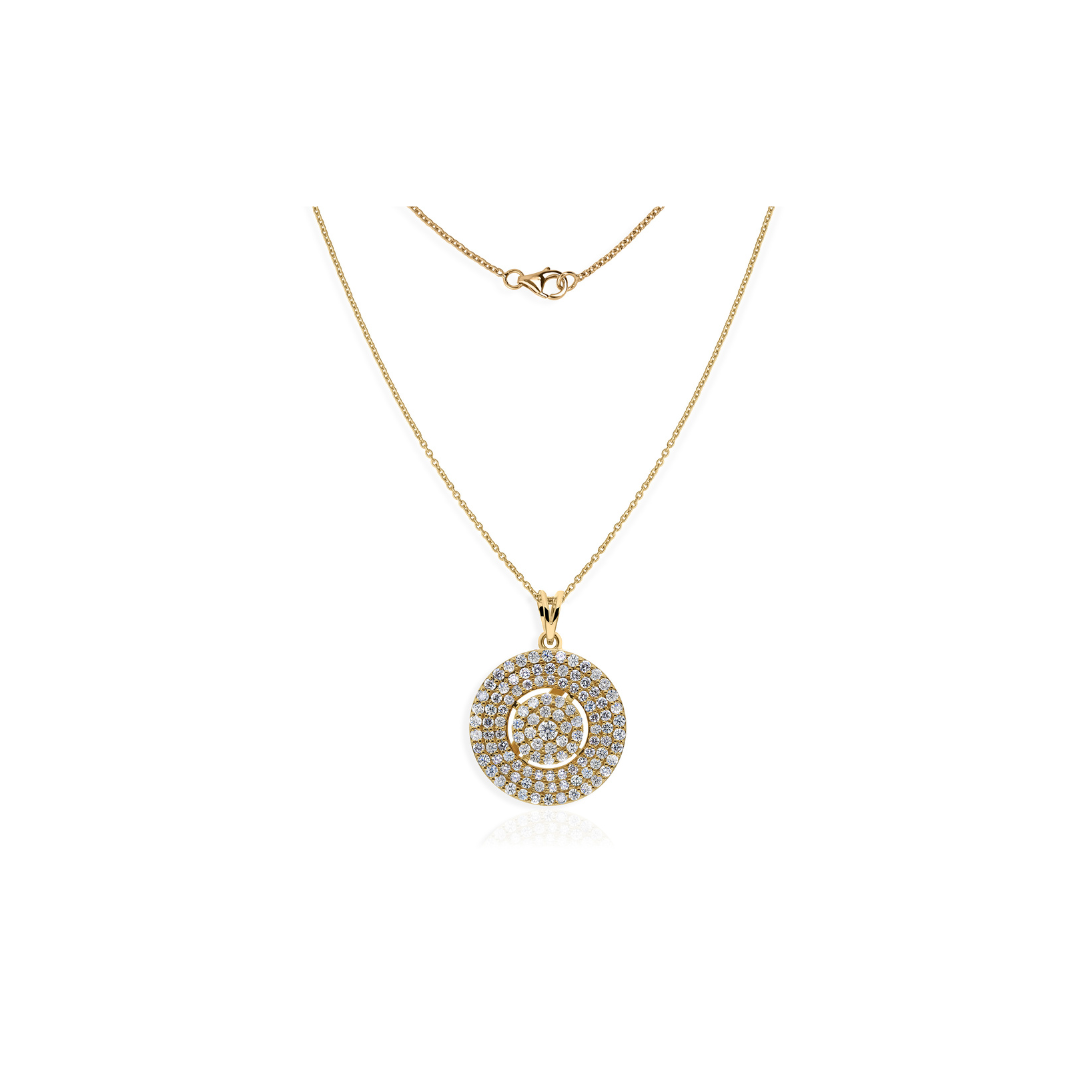 Classic Gold Round Pave Diamond Circle Pendant Necklace