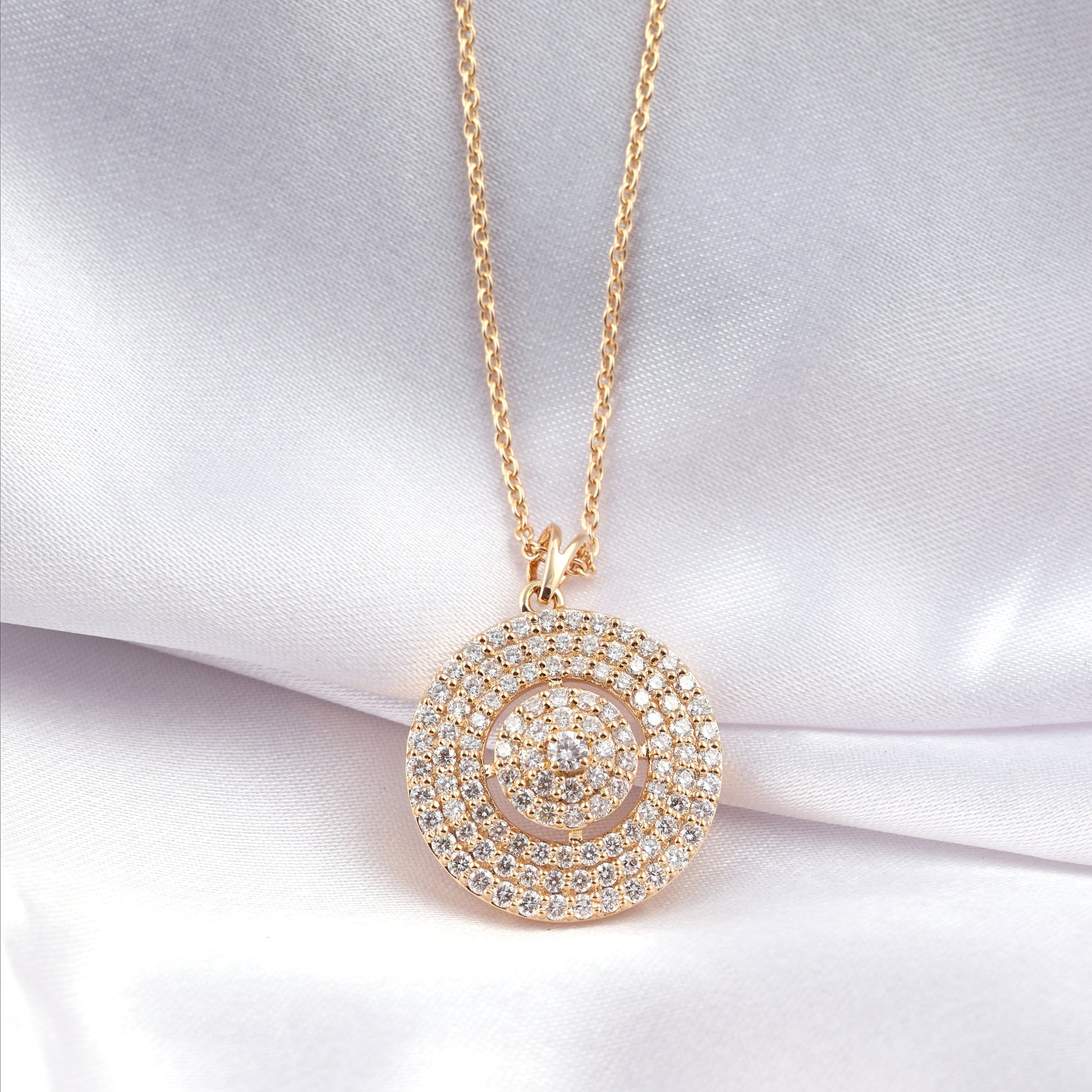 Classic Gold Round Pave Diamond Circle Pendant Necklace