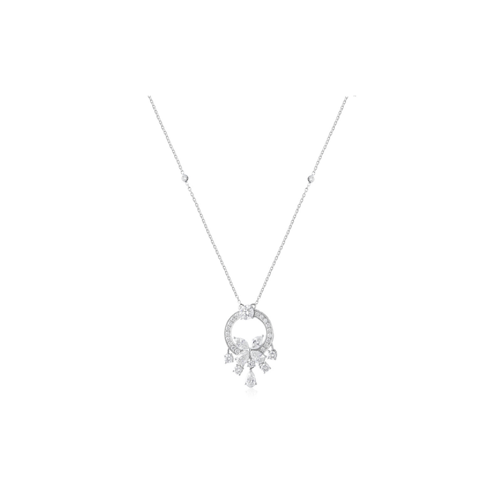 2.69 Ct H/SI Pear Round Cut Diamond Dangle Pendant Necklace