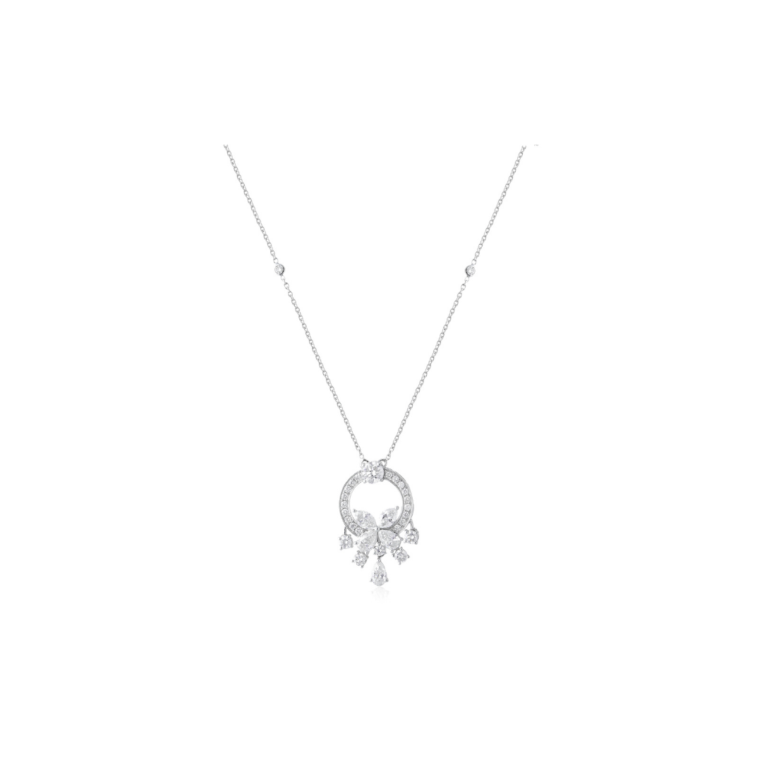 2.69 Ct H/SI Pear Round Cut Diamond Dangle Pendant Necklace