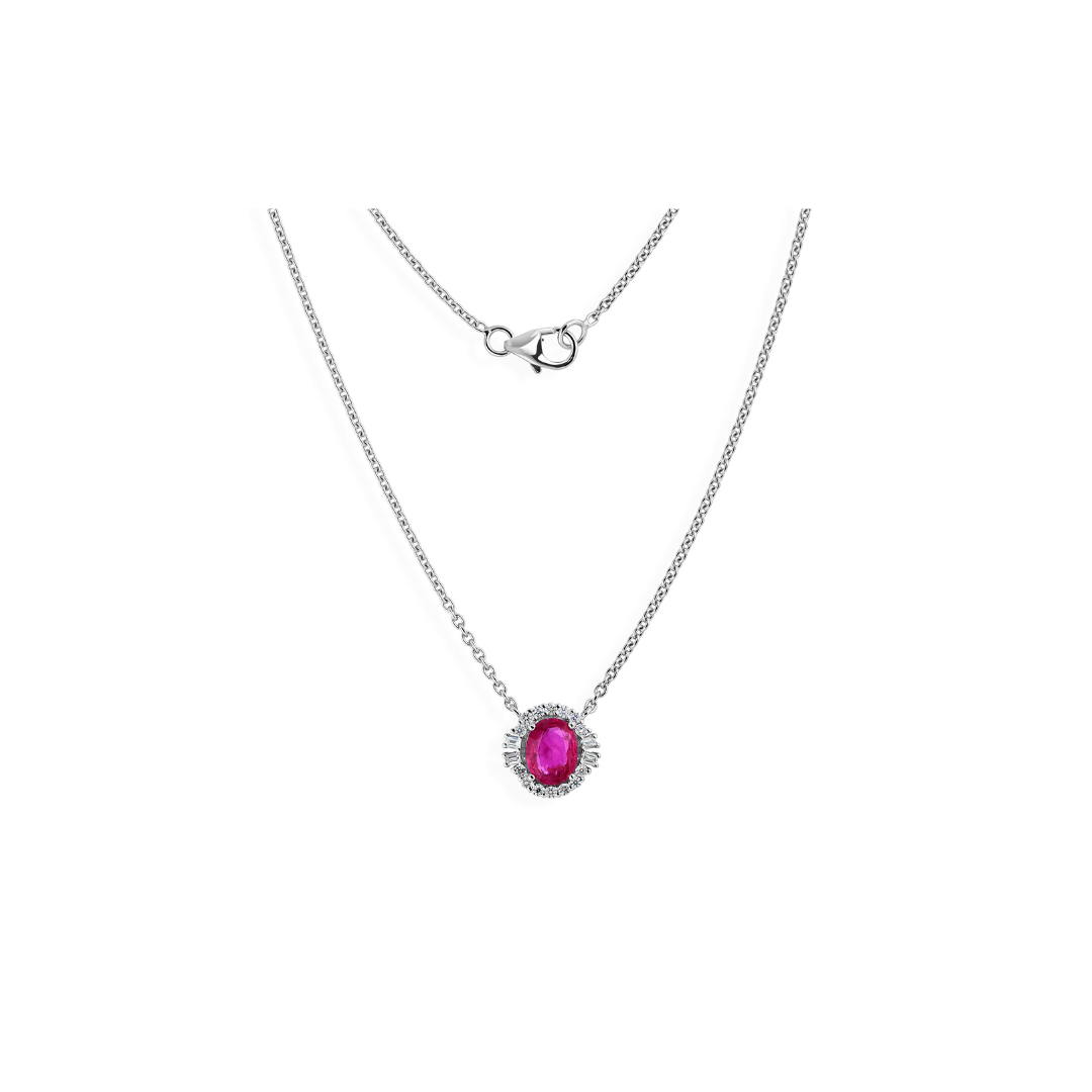 Genuine Ruby and Diamond Halo Pendant Necklace in Fine Gold