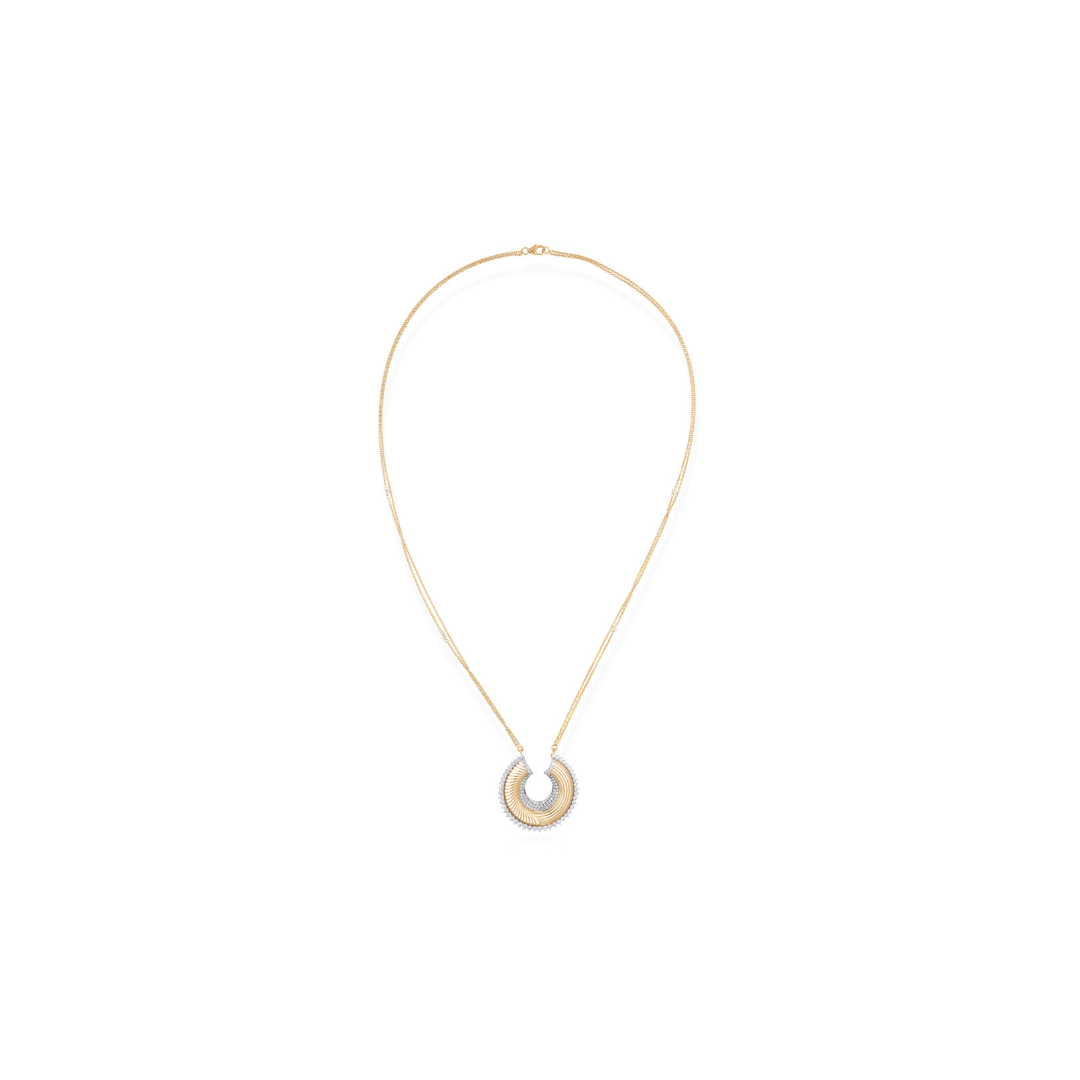 2.31 Ct. SI/H Pave Round Diamond Semi-Circular Pendant Double Chain Necklace