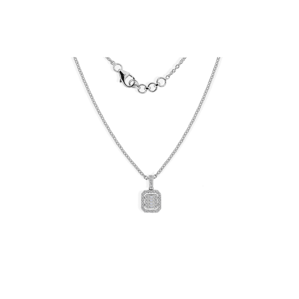 Delicate Baguette Cut Natural Diamond Halo Pendant Necklace