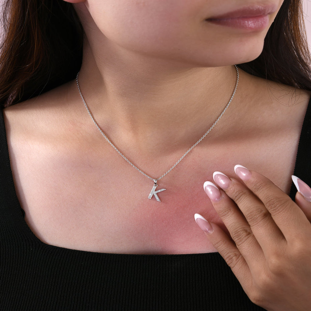Diamond Initial K Pendant Necklace Natural 14K Gold Women