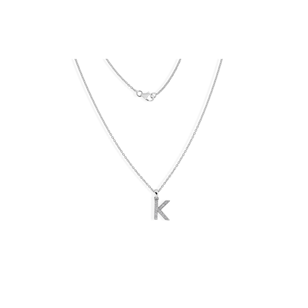 Diamond Initial K Pendant Necklace Natural 14K Gold Women