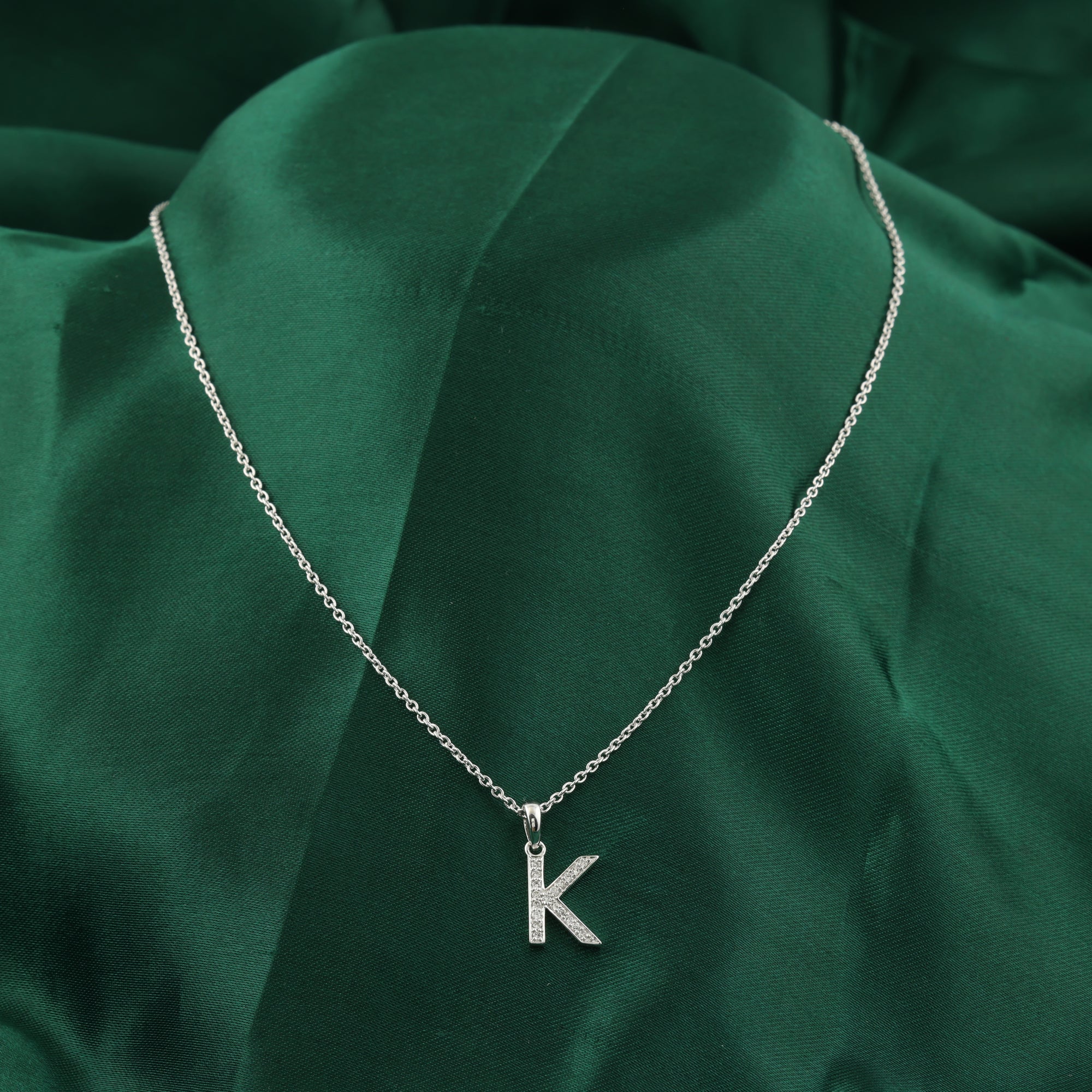 Diamond Initial K Pendant Necklace Natural 14K Gold Women
