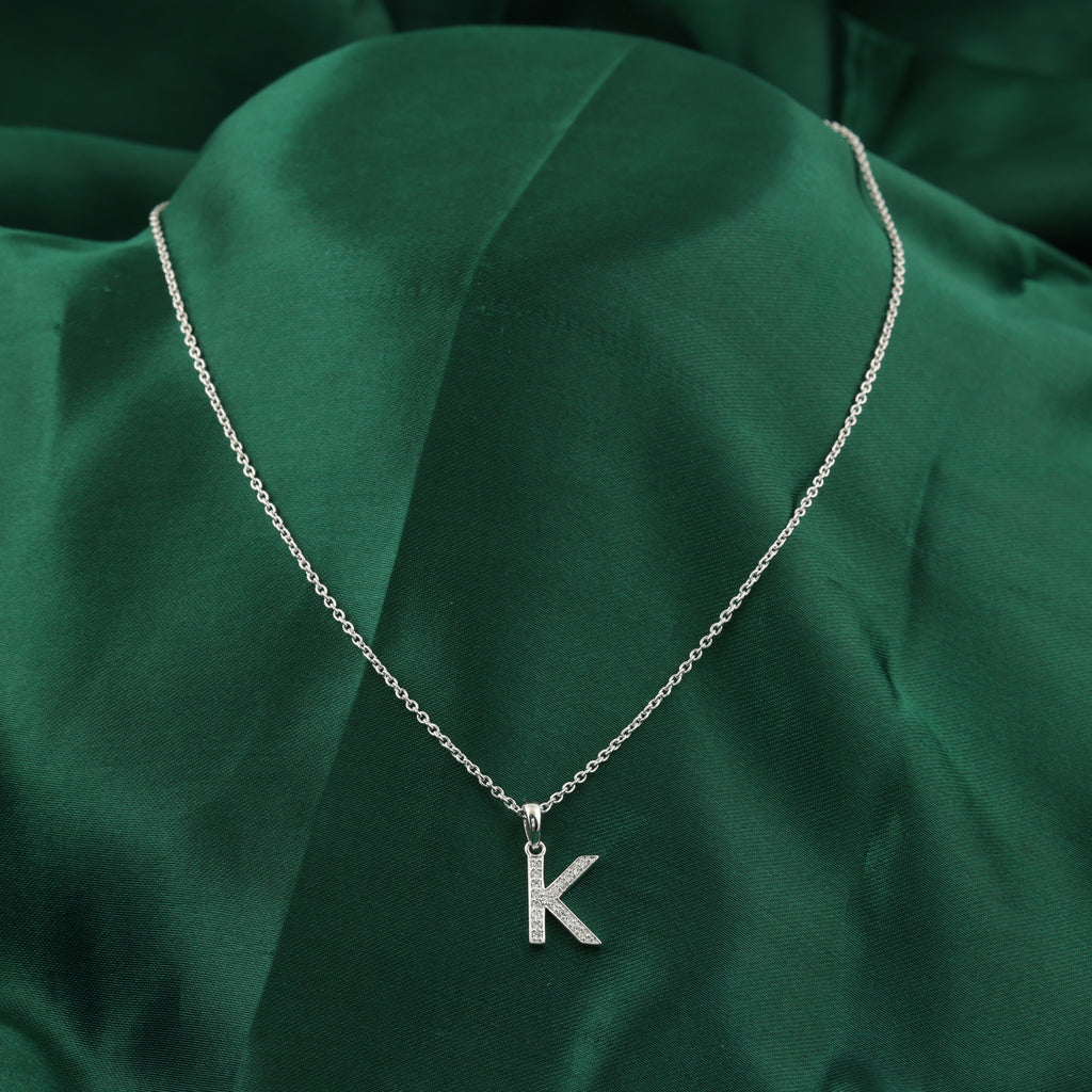 Diamond Initial K Pendant Necklace Natural 14K Gold Women