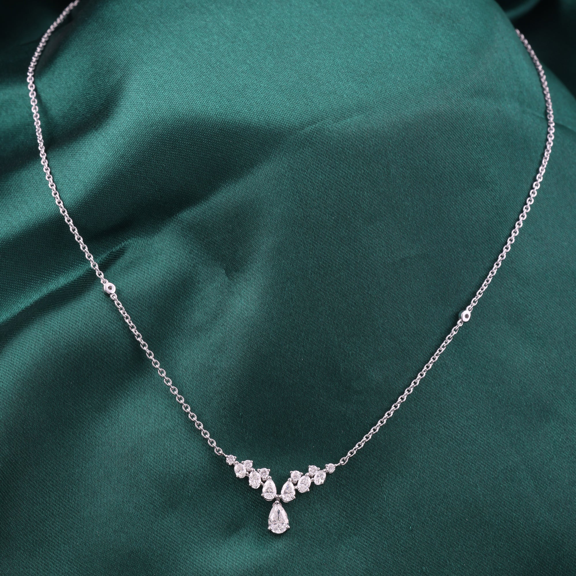 Diamond Cluster Pendant Necklace Multi Cut 14K Gold Women