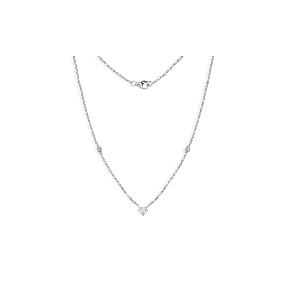 Diamond Heart Pendant Necklace Solitaire 14K Gold Women