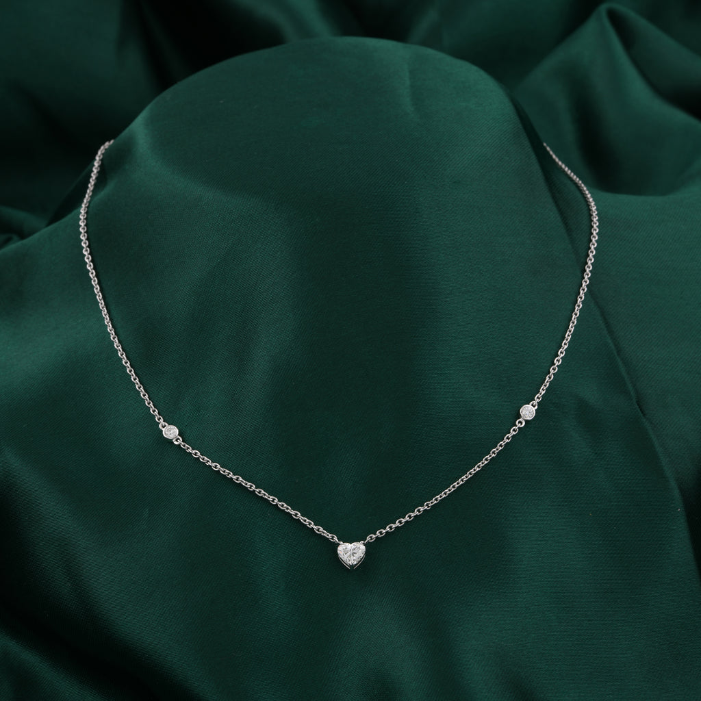 Diamond Heart Pendant Necklace Solitaire 14K Gold Women