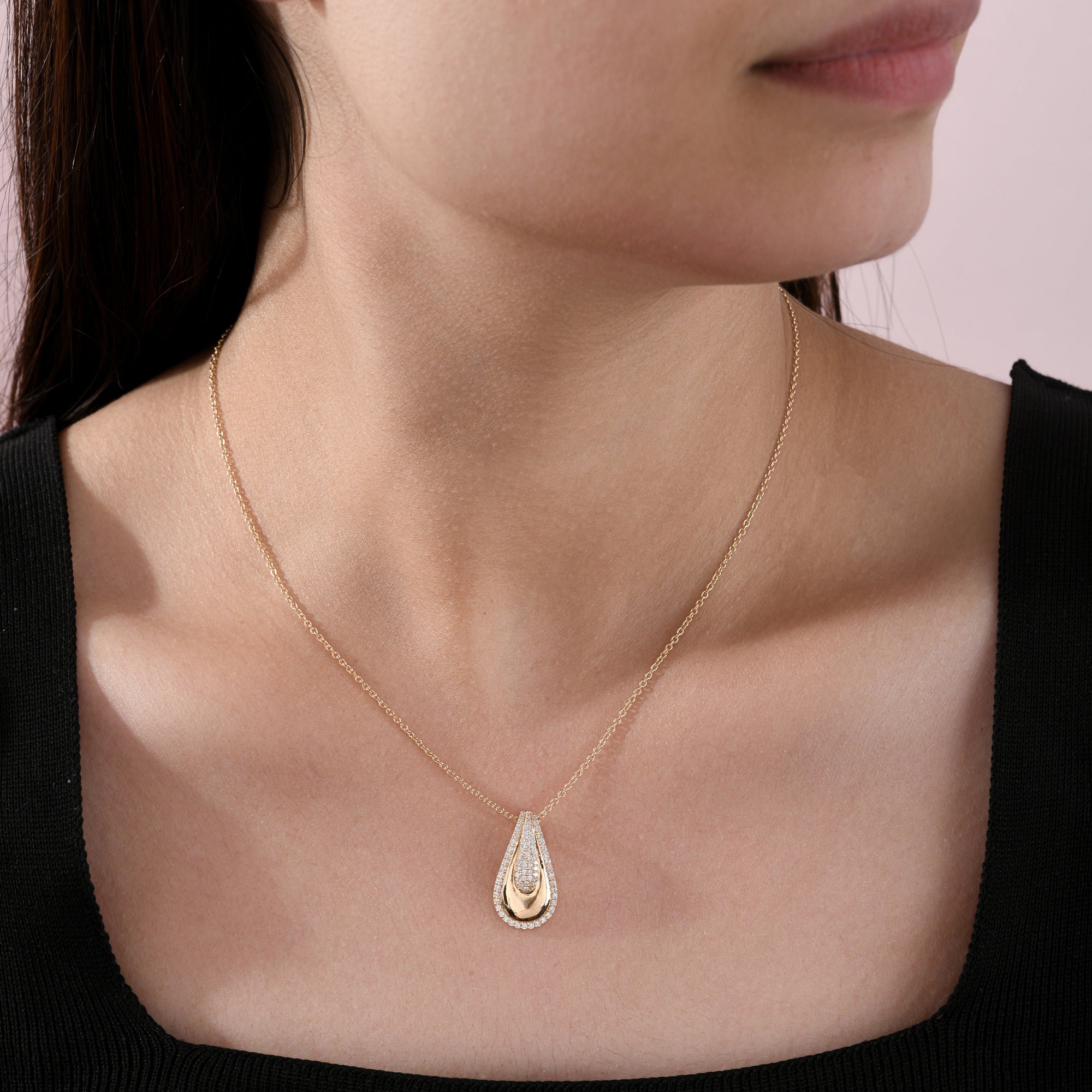 Diamond Teardrop Pendant Necklace Natural 14K Gold Women