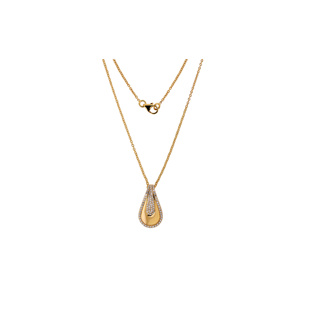 Diamond Teardrop Pendant Necklace Natural 14K Gold Women