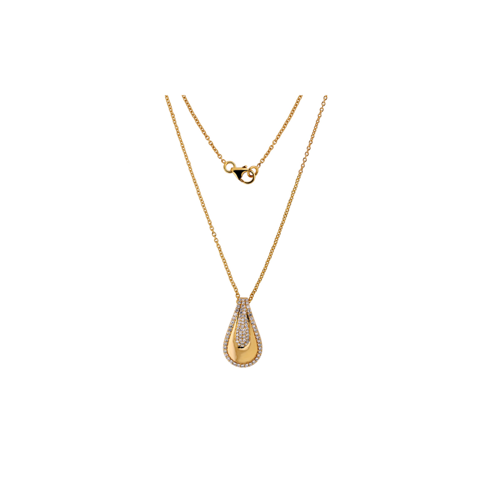 Diamond Teardrop Pendant Necklace Natural 14K Gold Women