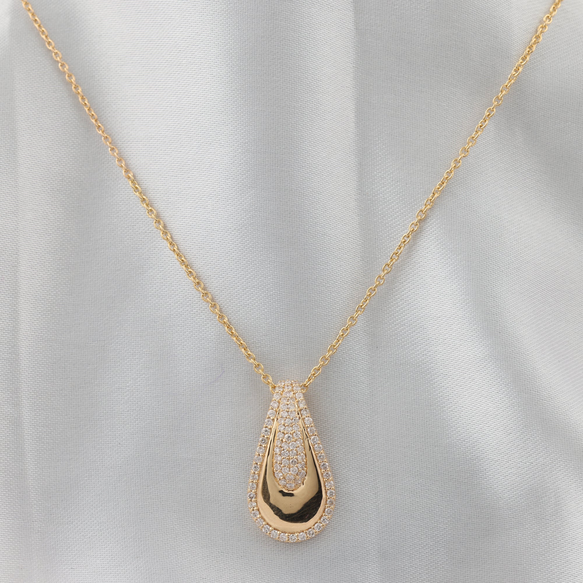 Diamond Teardrop Pendant Necklace Natural 14K Gold Women