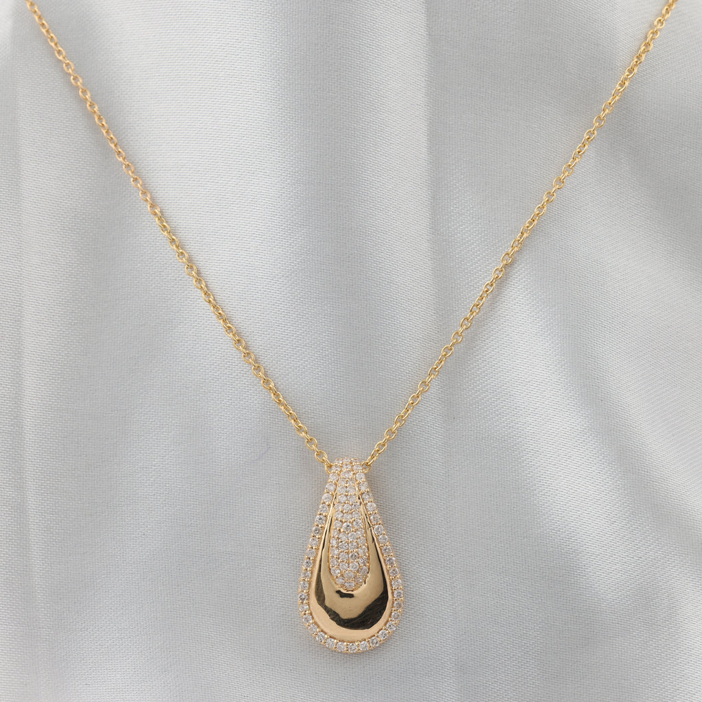 Diamond Teardrop Pendant Necklace Natural 14K Gold Women