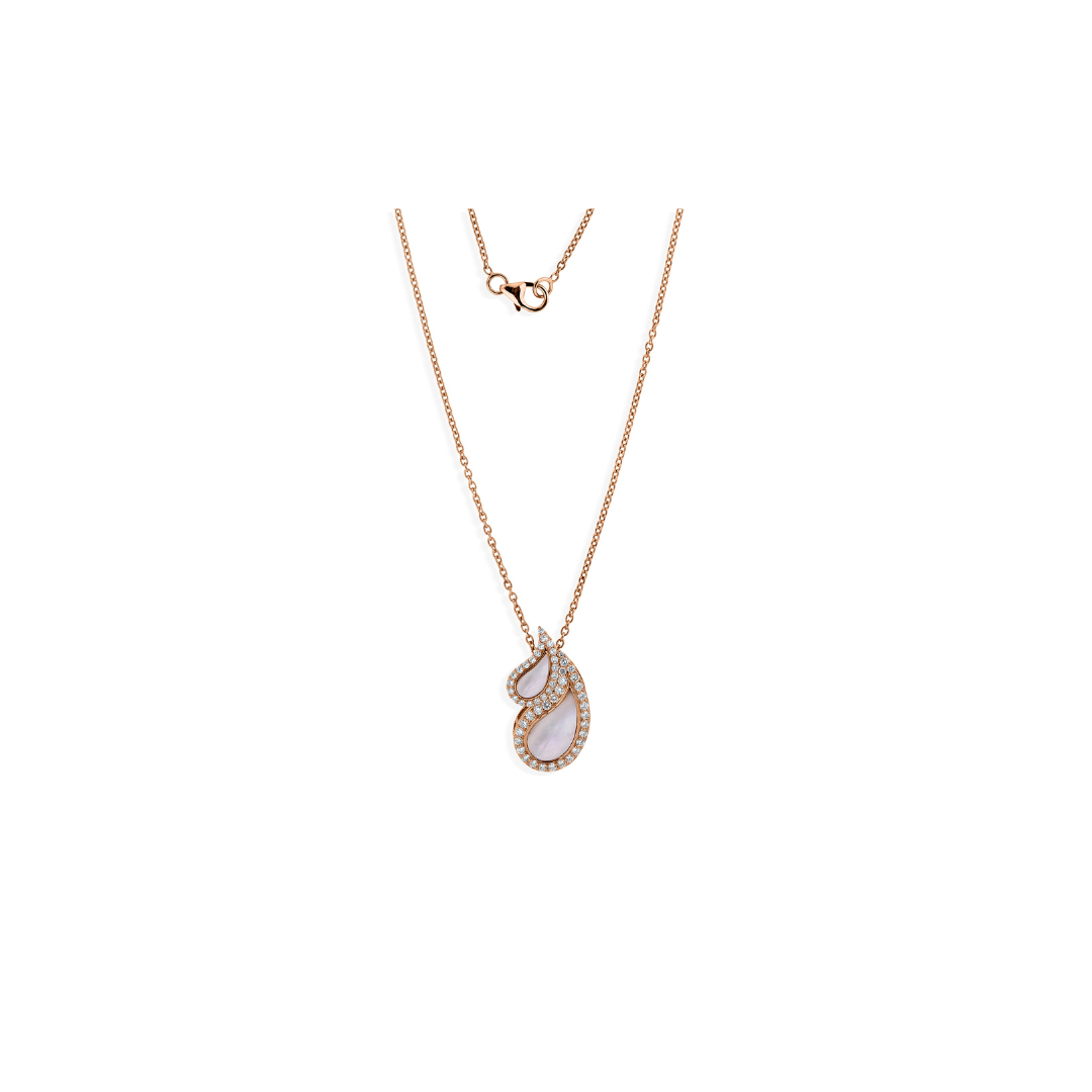 Delicate Mother of Pearl Teardrop Diamond Pendant Necklace