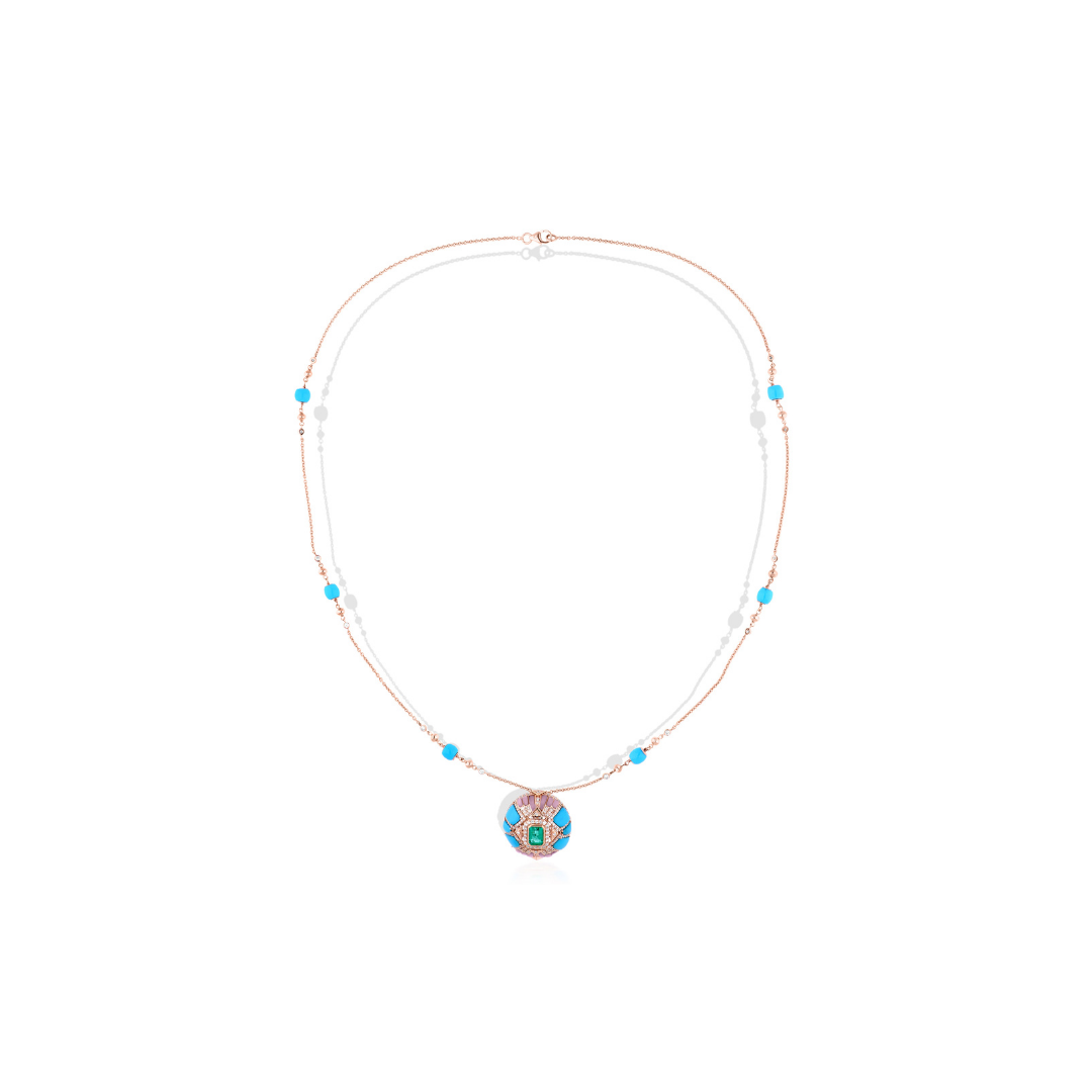 18.99 Tcw. Natural Multi Gemstone Diamond Bohemian Style Ornate Pendant Necklace