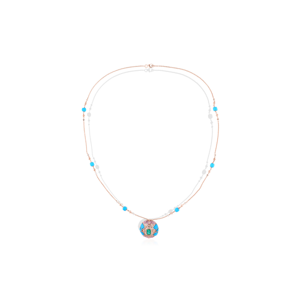 18.99 Tcw. Natural Multi Gemstone Diamond Bohemian Style Ornate Pendant Necklace