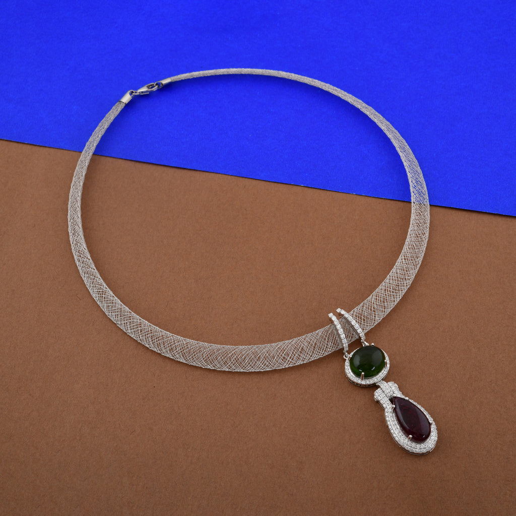 21.96 Tcw H/SI Real Diamond Multi Tourmaline Teardrop Filigree Pendant Necklace