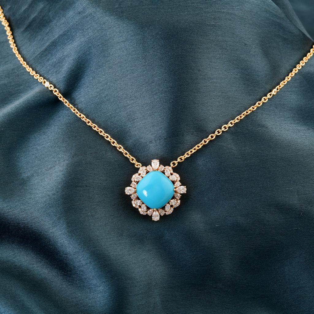 9.55 Tcw Arizona Turquoise Diamond Minimalist Pendant Necklace