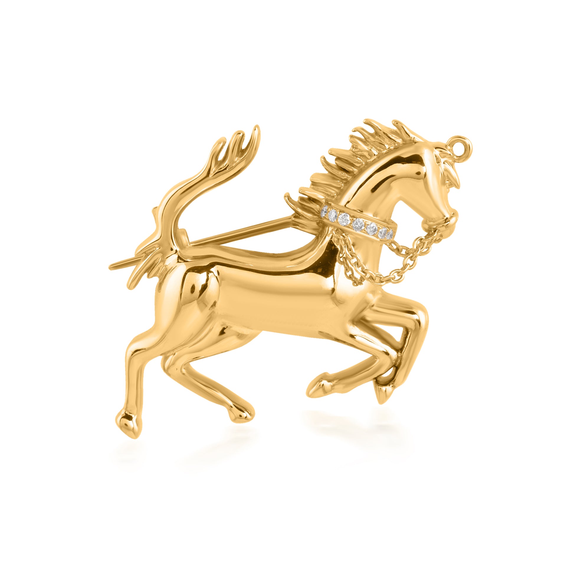 Horse Pin Brooch Pendant Natural H/SI Diamond Solid Gold Jewelry